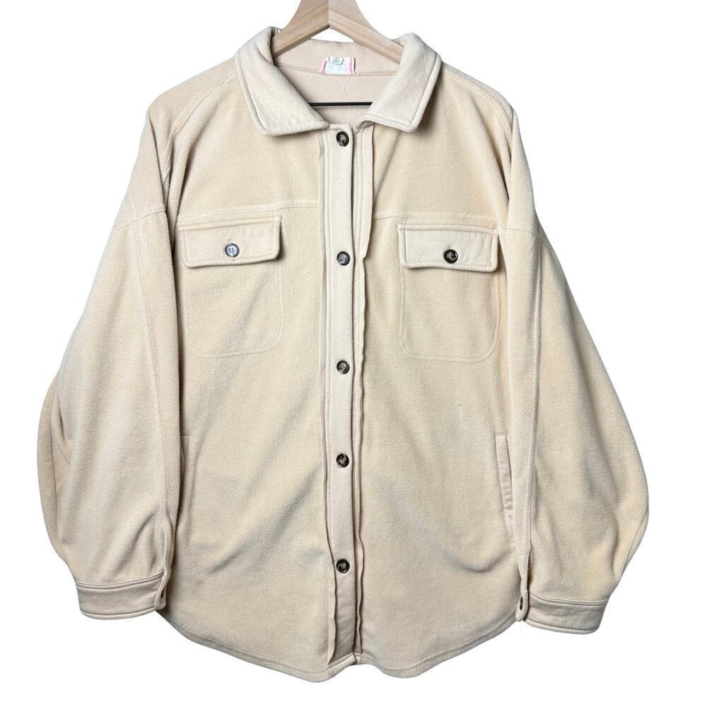 BiBi Fleece Buttoned Down Oversized Shirt Jacket Tan Fall Winter Women’s Size XL